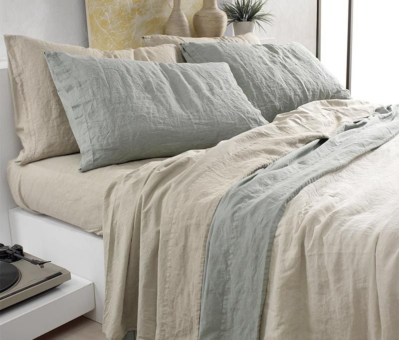 Completo Copripiumino Matrimoniale Lino E Cotone Stone Wash