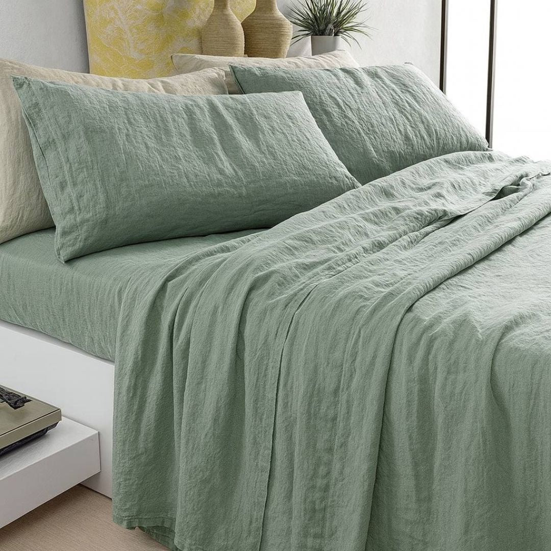 Completo Copripiumino Matrimoniale Lino E Cotone Stone Wash