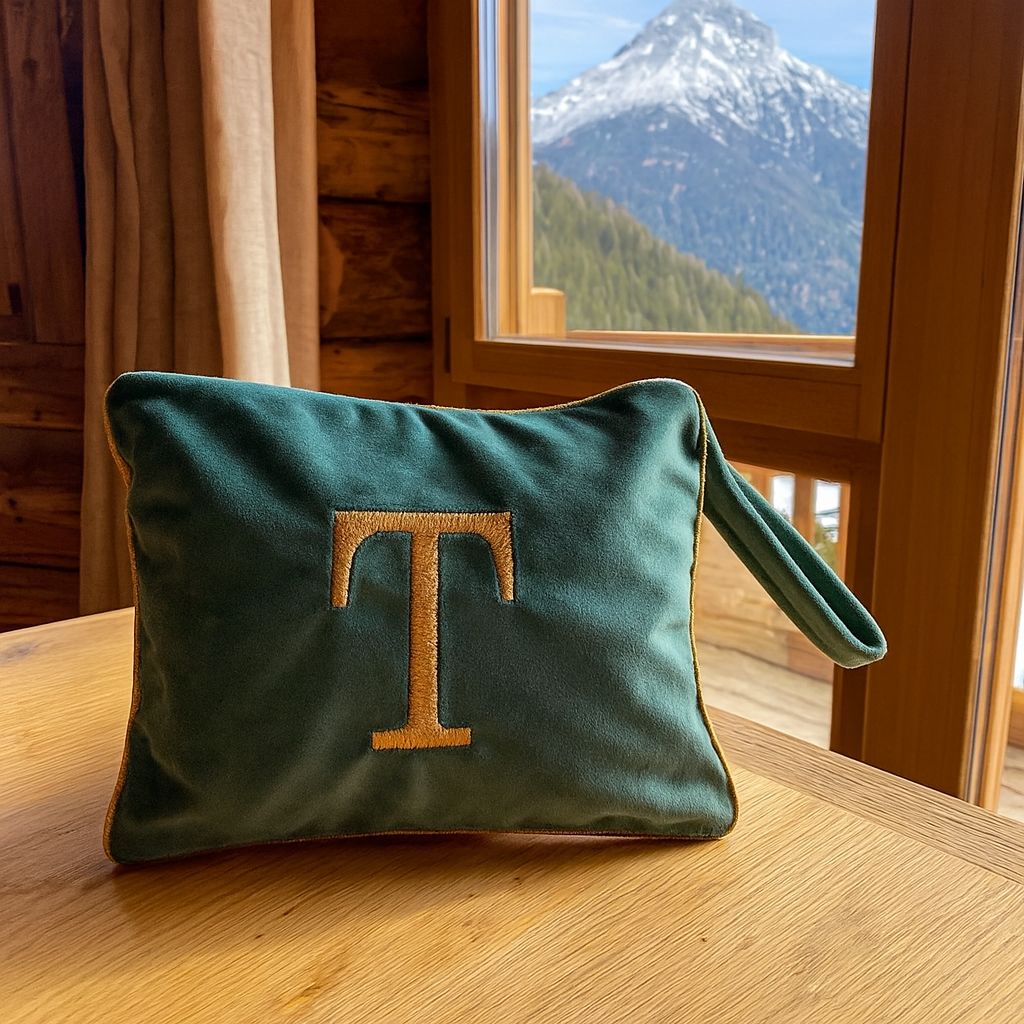 Pochette con Cifra In Velluto Verde