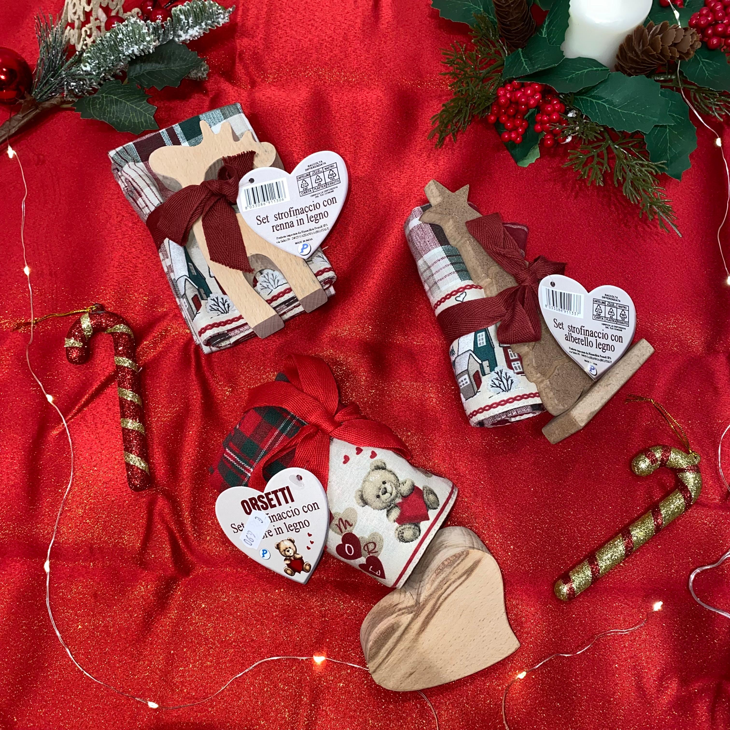 Set strofinaccio con decorazione in legno