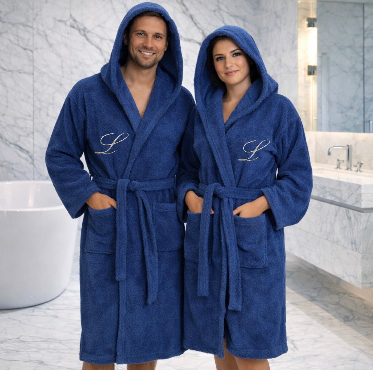 Accappatoio Unisex BLU in SPUGNA Gabel con Iniziale Personalizzata