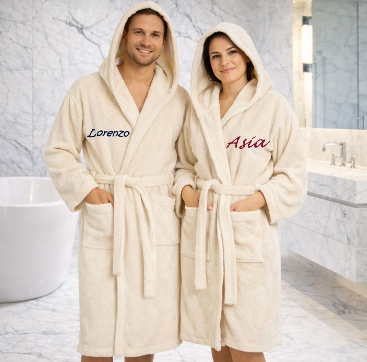 Accappatoio Unisex ECRÙ In Spugna Gabel Con Nome Personalizzato