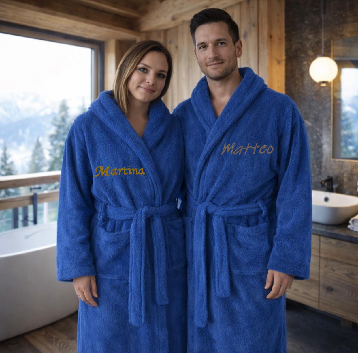 Accappatoio Unisex MISTRAL In Spugna Joly AZZURRO Con Nome Personalizzato