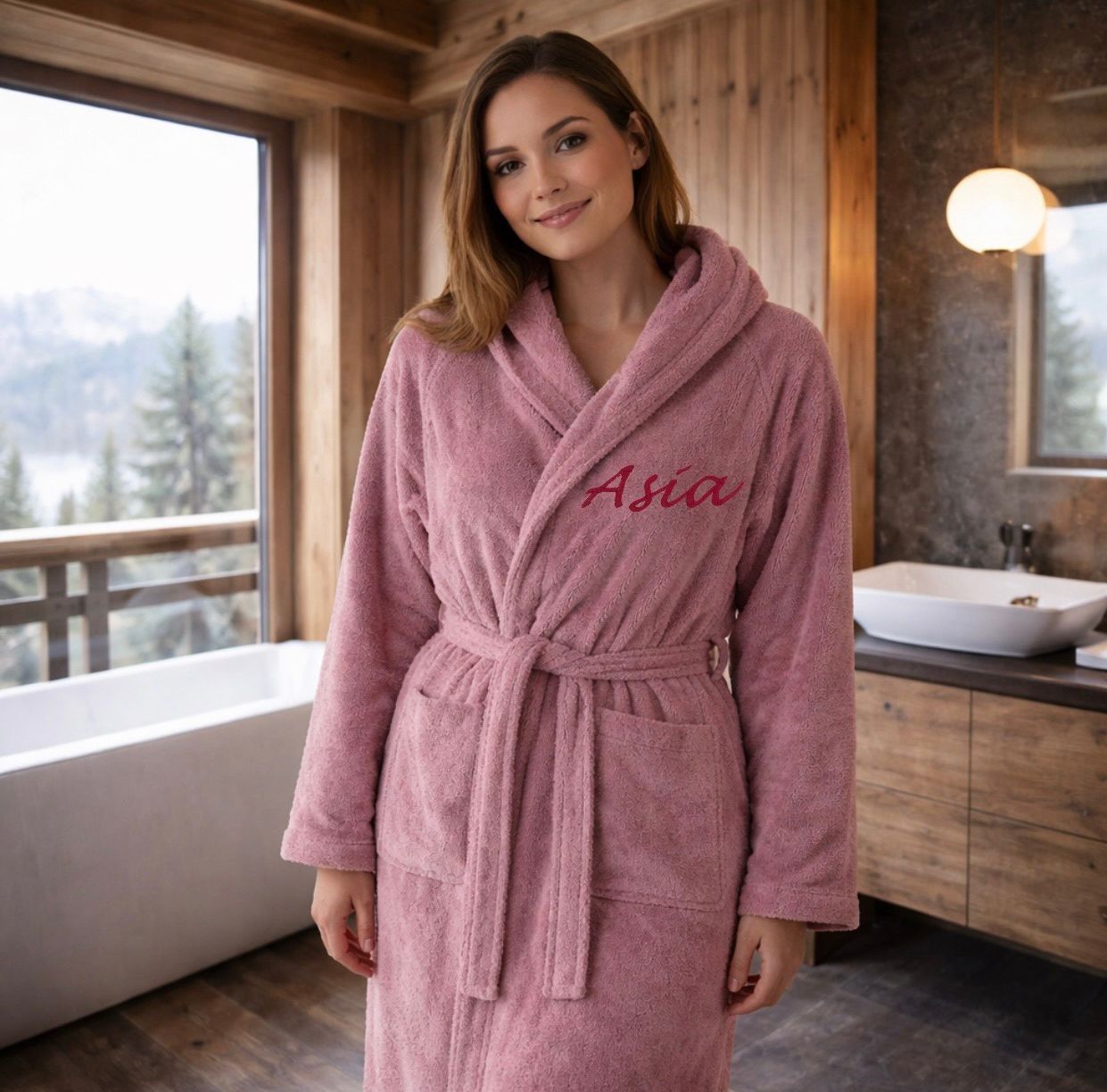 Accappatoio Unisex MISTRAL In Spugna Joly ROSA Con Nome Personalizzato