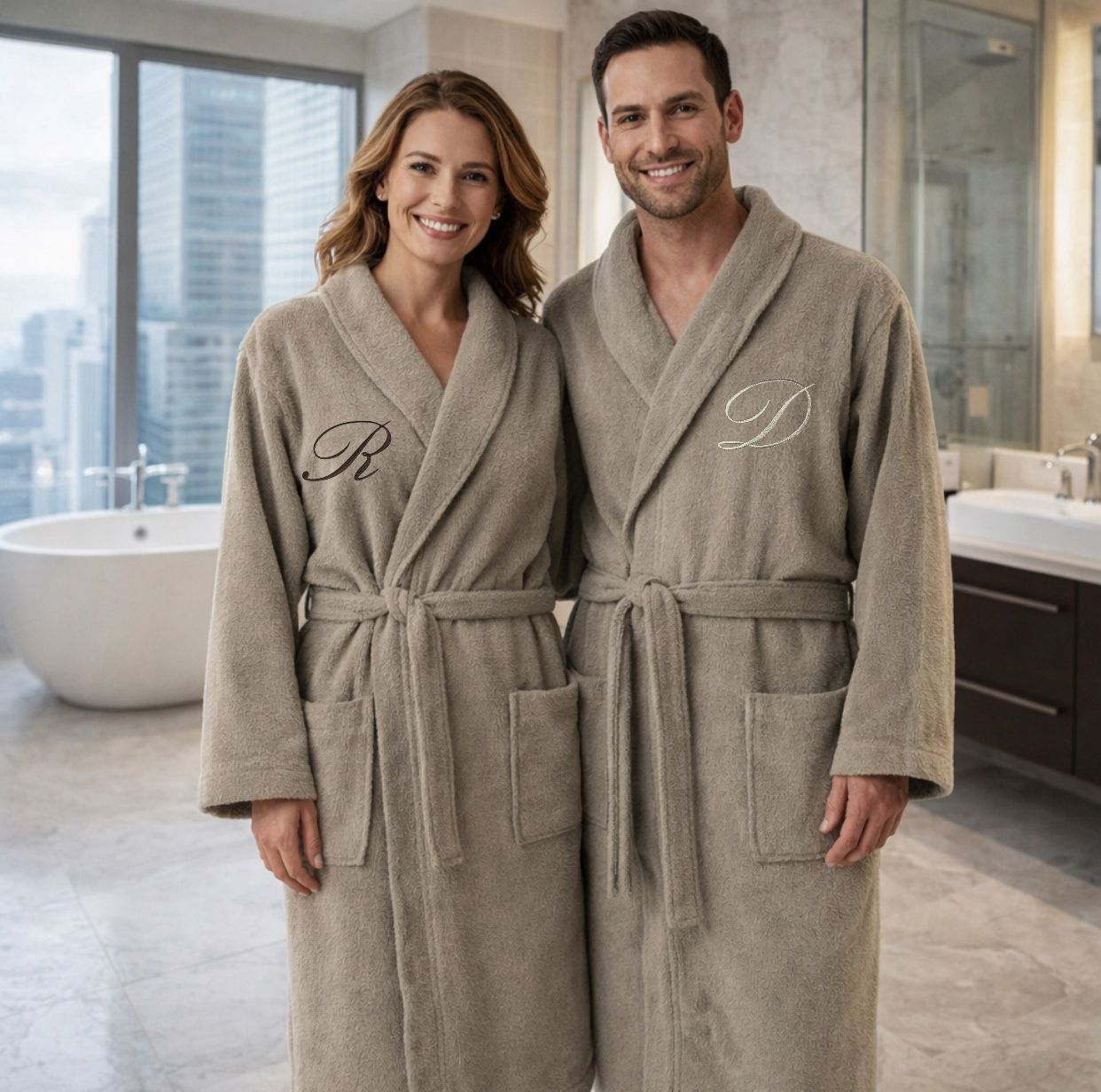 Accappatoio Unisex in MICROSPUGNA Joly TORTORA con Iniziale Personalizzata