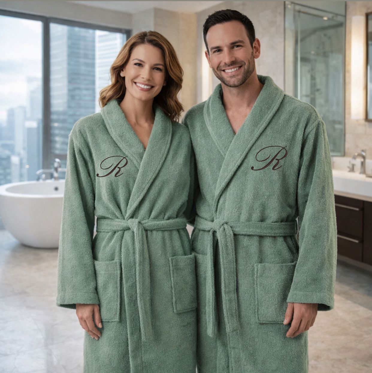 Accappatoio Unisex in MICROSPUGNA Joly SALVIA con Iniziale Personalizzata