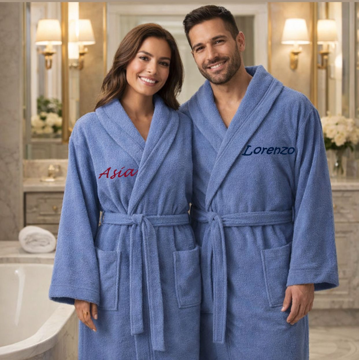 Accappatoio Unisex In MICROSPUGNA Joly BLUETTE Con Nome Personalizzato