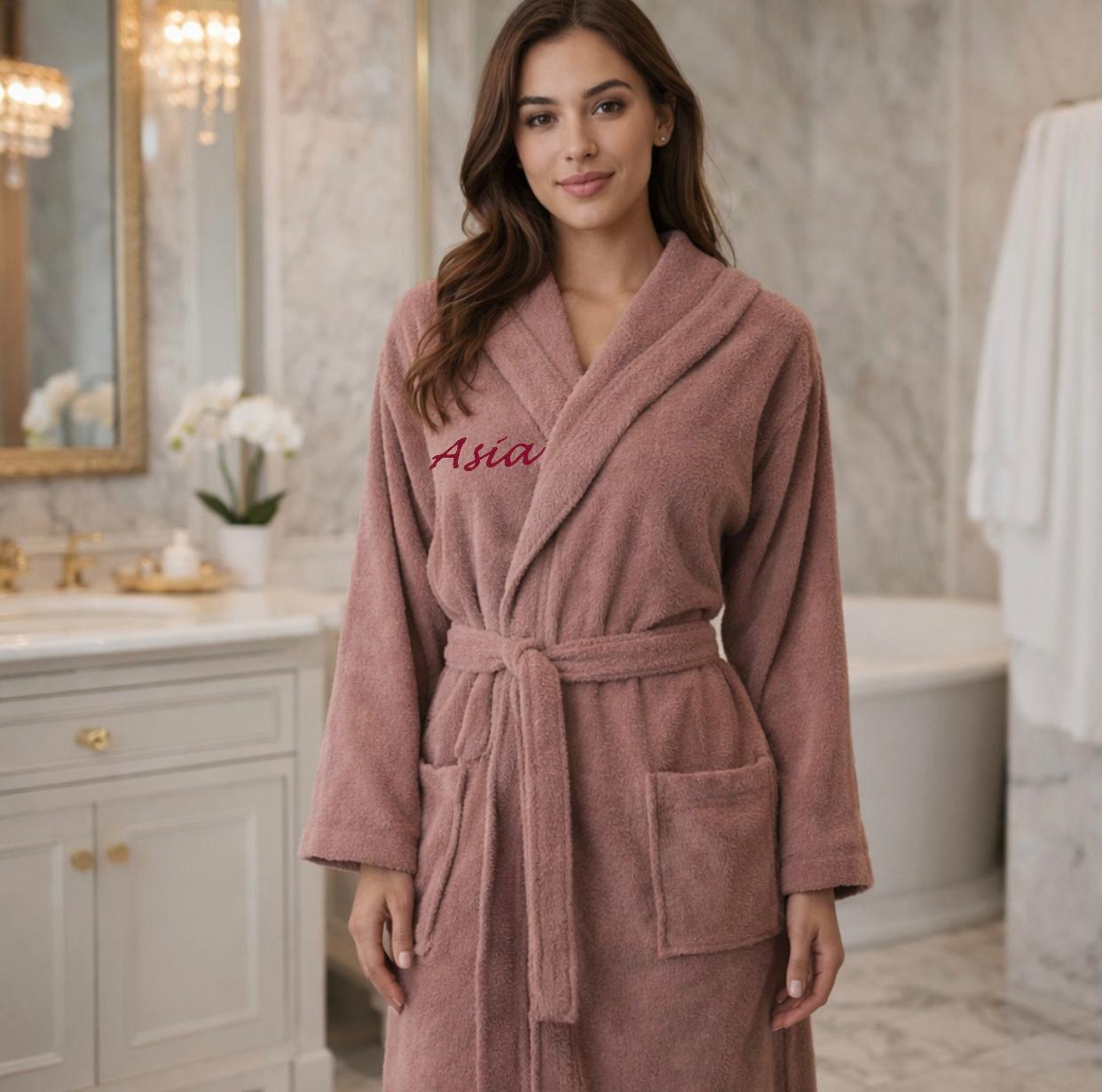 Accappatoio Unisex In MICROSPUGNA Joly ROSA ANTICO Con Nome Personalizzato