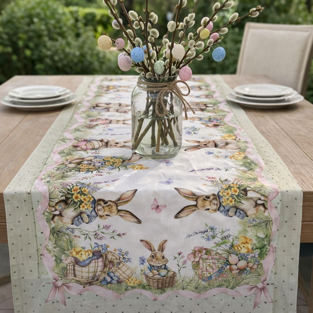 Runner Green Rabbit 50x150 Stampa digitale in cotone