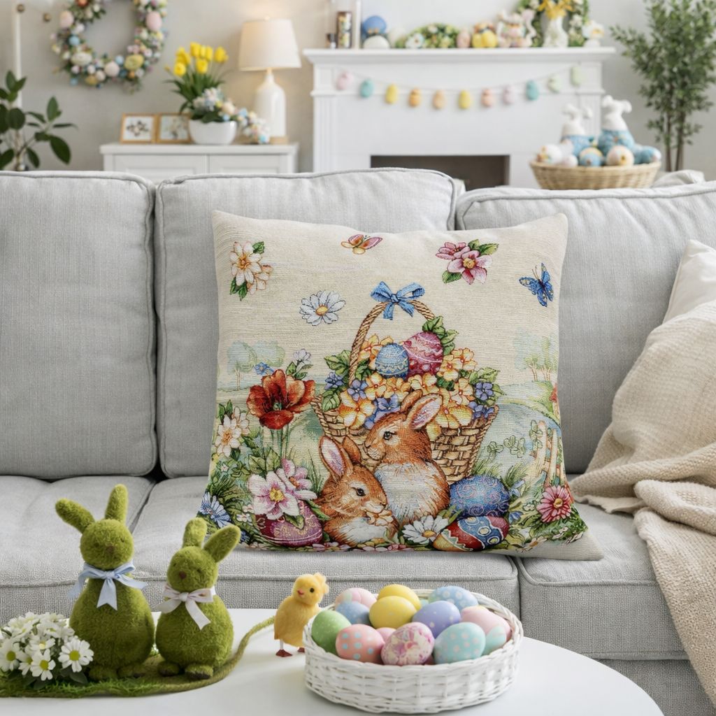 Cuscino arredo Pasqua 40x40 coniglietti e uova
