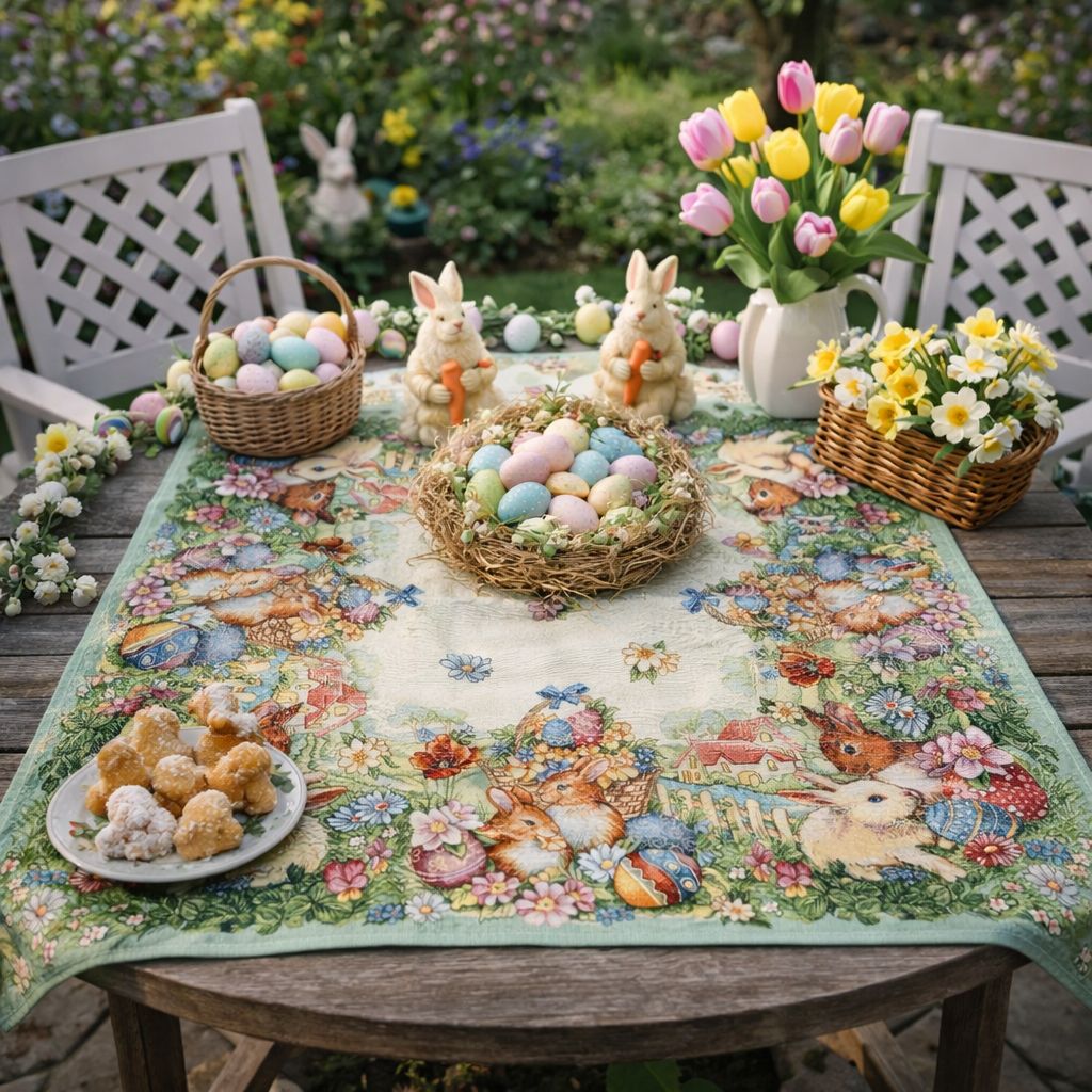 Centro tavola gobelin 90x90 Coniglietti e uova
