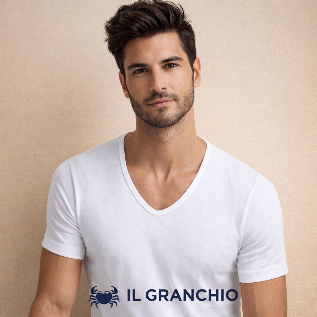 2 T-shirt mezza manica scollo V Caldo cotone GT121 Granchio