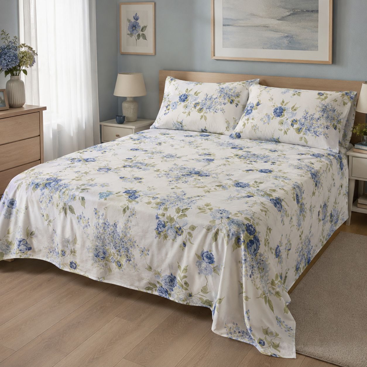Completo Lenzuola Bouquet Azzurro