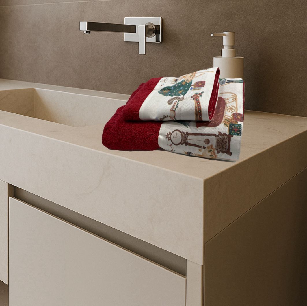 Set asciugamani 1+1 viso e ospite motivo natalizio