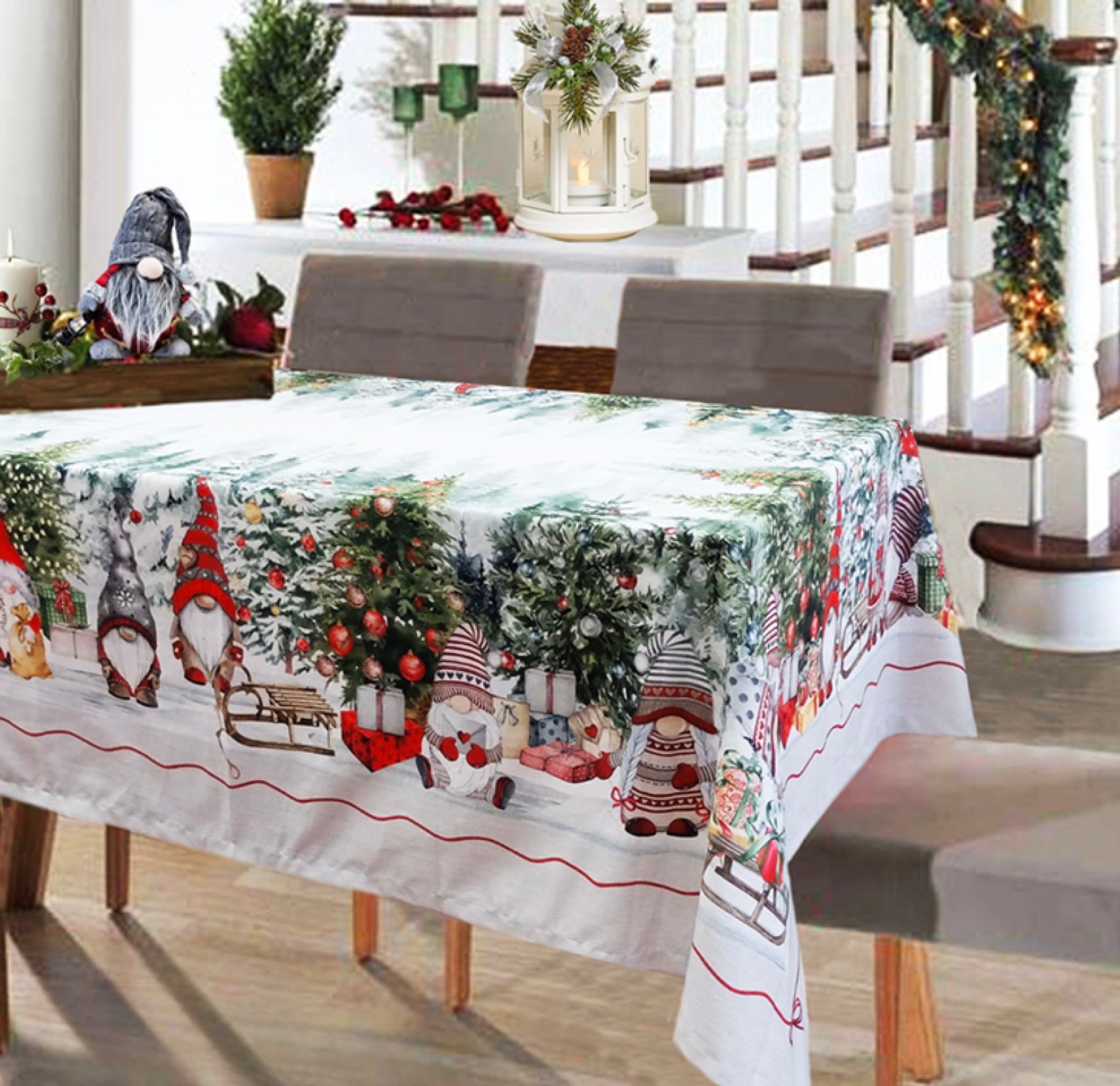 Tovaglia Natale Elfi Nel Bosco