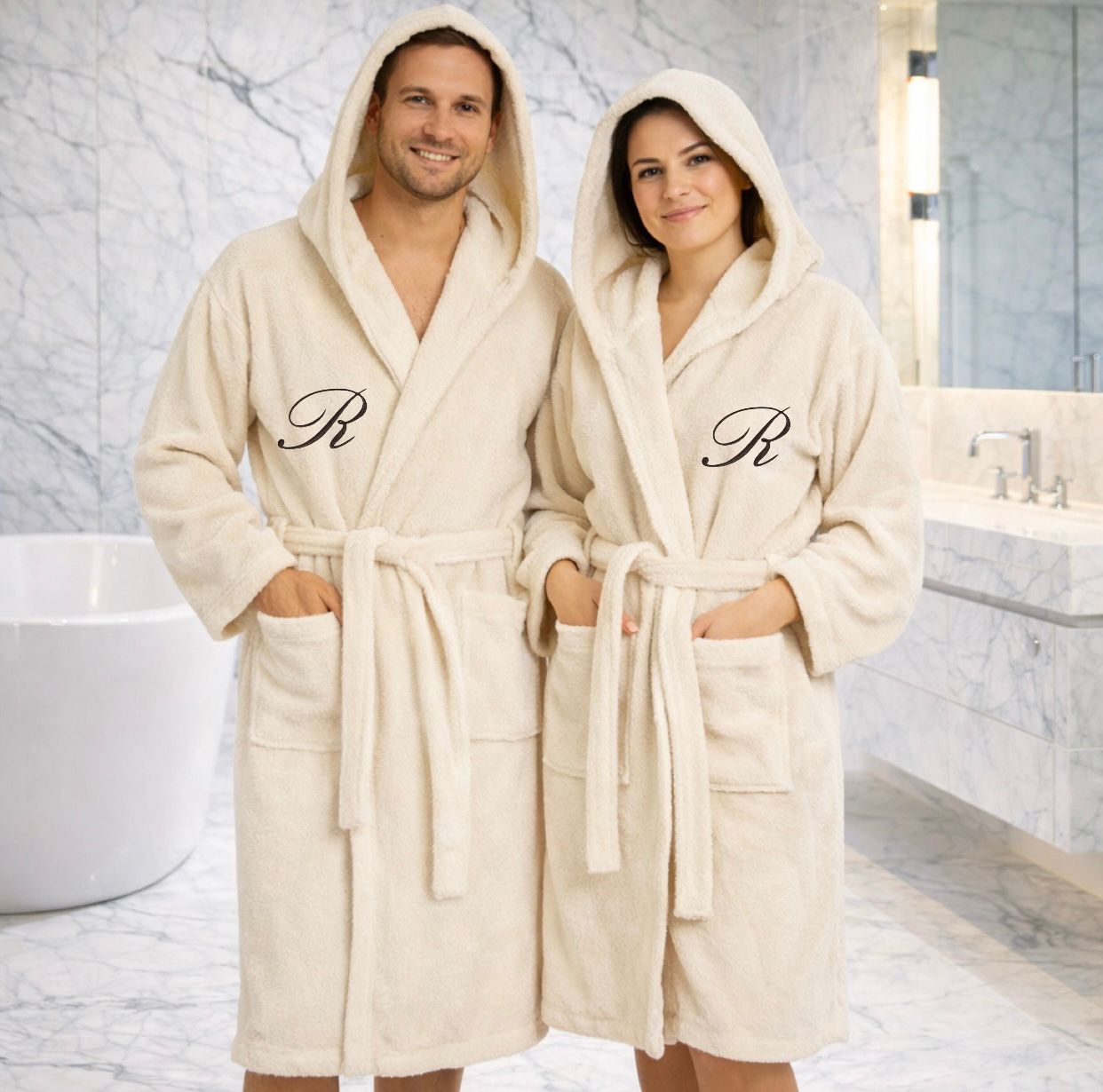 Accappatoio Unisex ECRÙ in SPUGNA Gabel con Iniziale Personalizzata