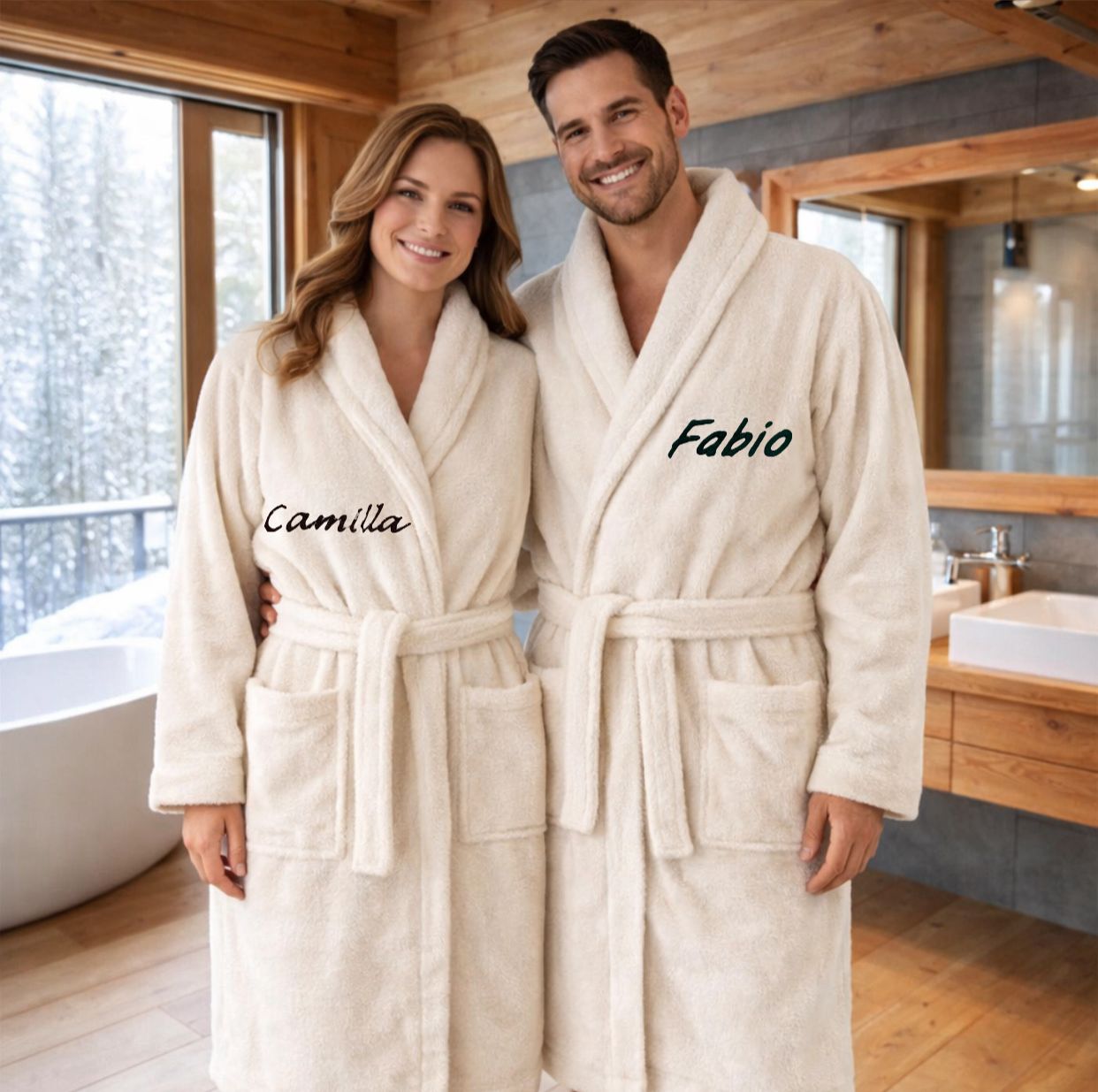 Accappatoio Unisex MISTRAL In Spugna Joly AVORIO Con Nome Personalizzato