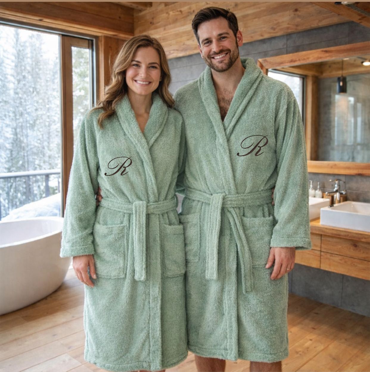 Accappatoio Unisex MISTRAL in SPUGNA Joly SALVIA con Iniziale Personalizzata