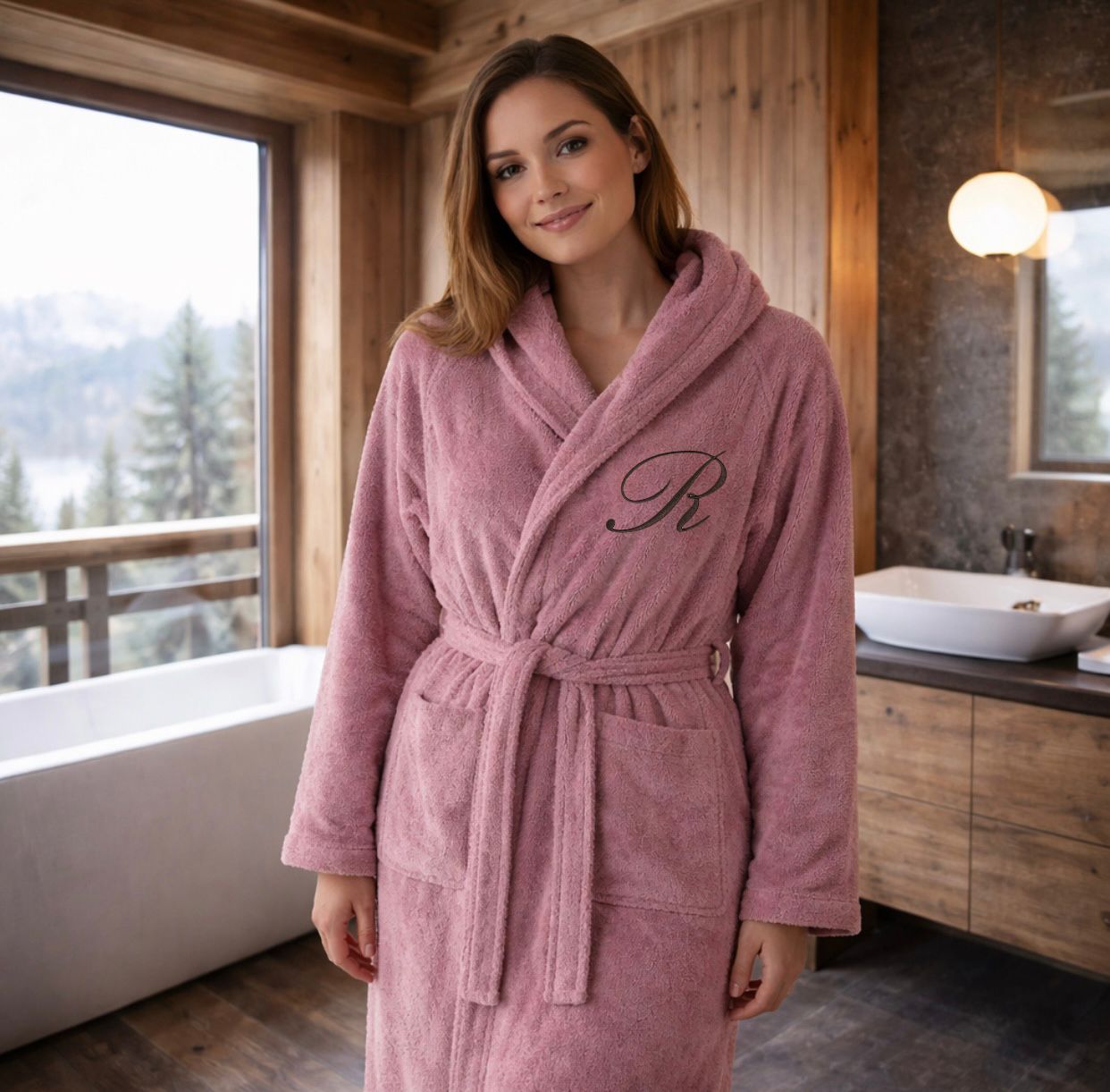 Accappatoio Unisex MISTRAL in SPUGNA Joly ROSA con Iniziale Personalizzata