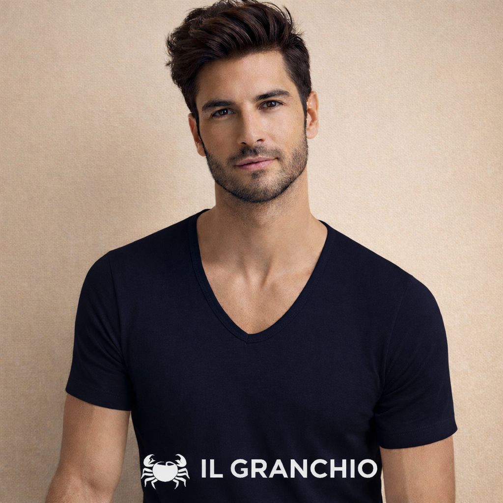 2 T-shirt mezza manica scollo V Caldo cotone GT121 Granchio