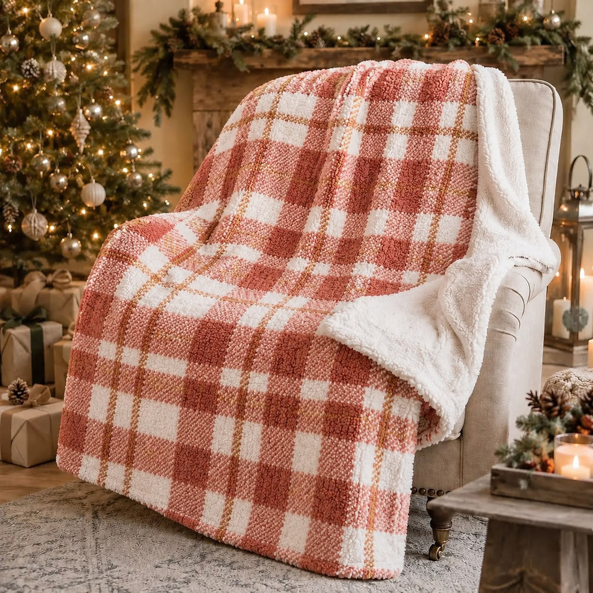 Plaid scozzese con sherpa Blanc Mariclo'