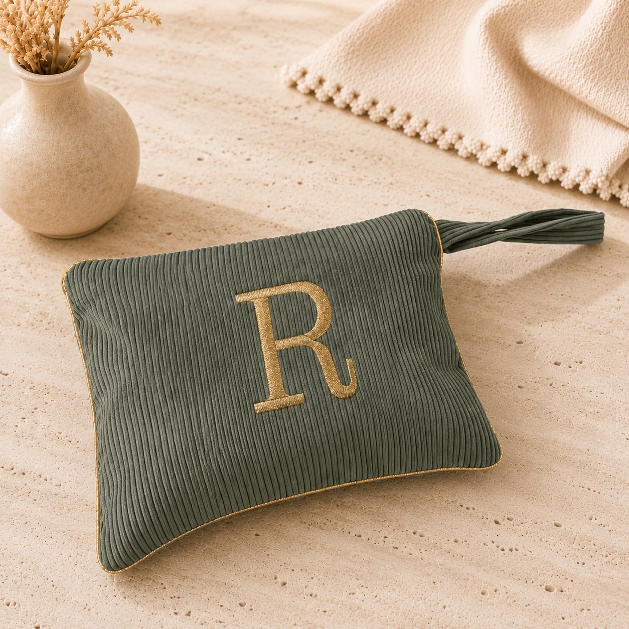 Pochette con Cifra Velluto Verde