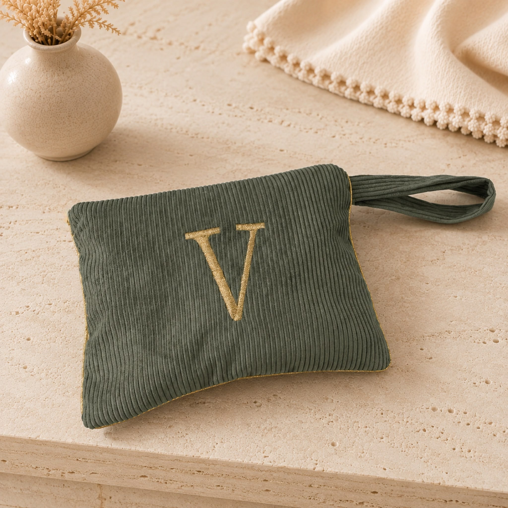 Pochette con Cifra Velluto Verde