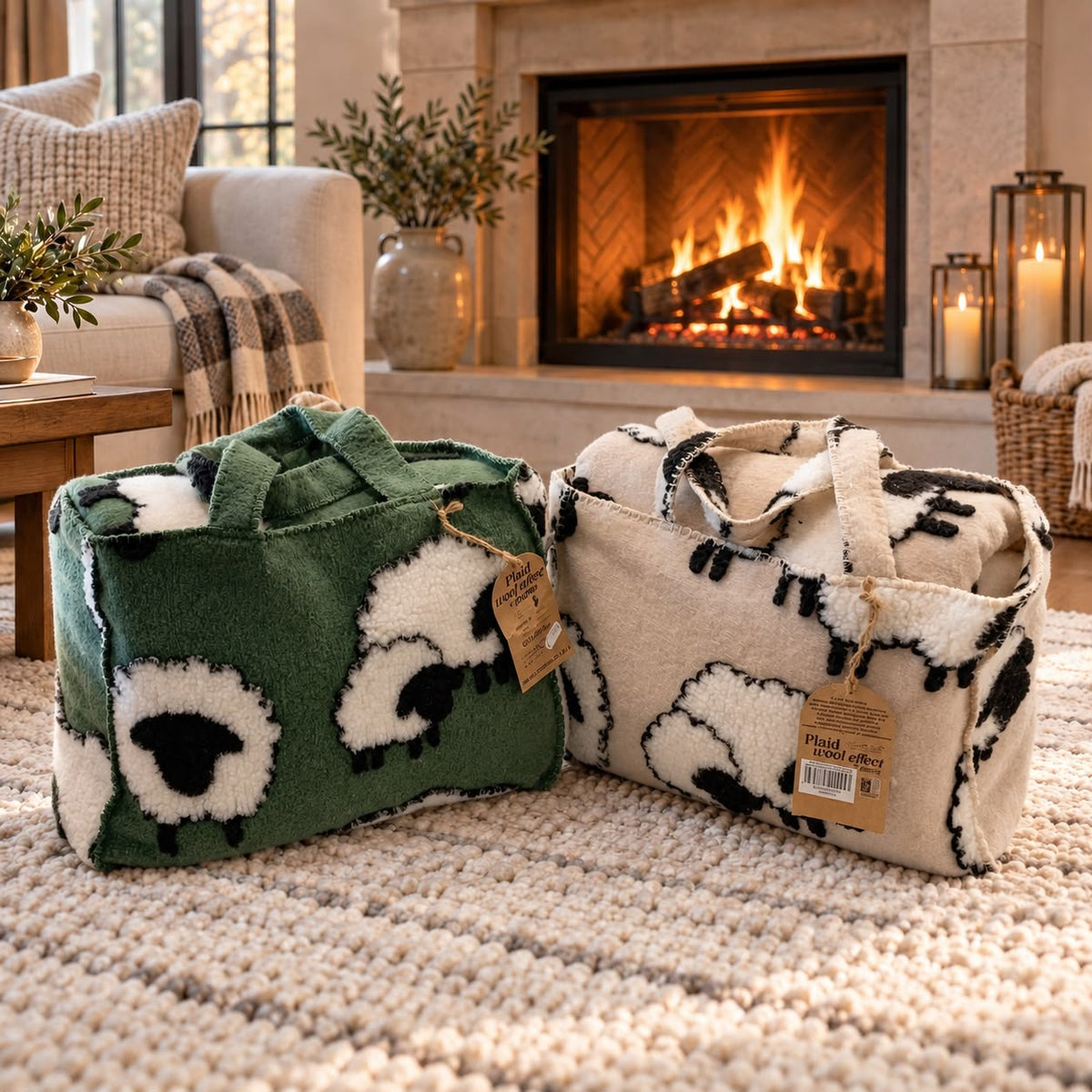Set plaid wool effect in lana cotta + borsa pecorelle