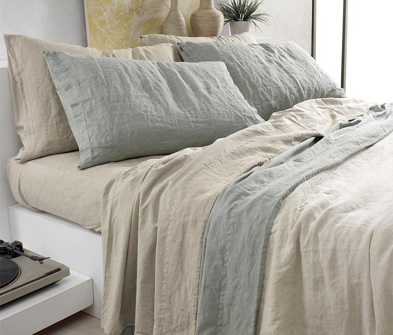 Completo Lenzuola Lino E Cotone Stone Washed-No Stiro