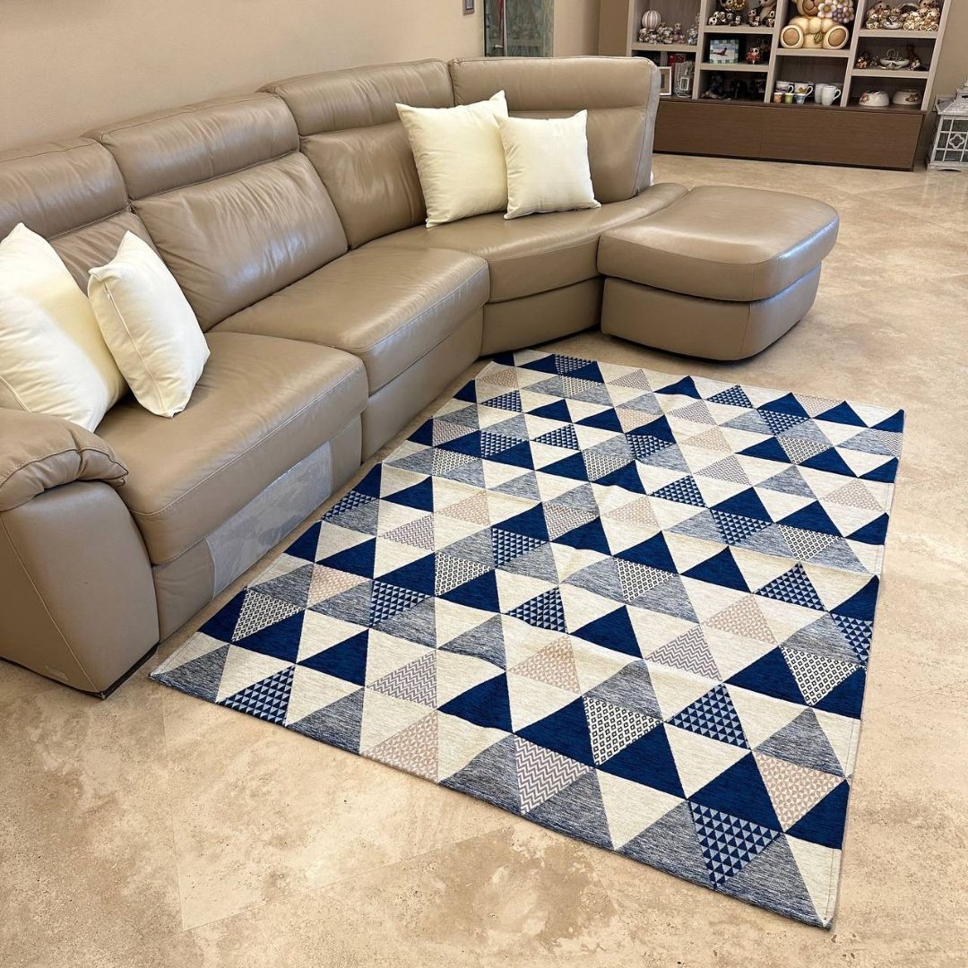 Tappeto Arredo Triangoli Blu