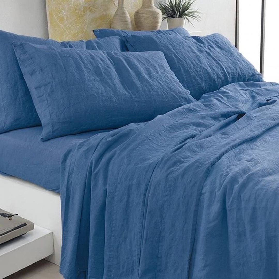 Completo Copripiumino Matrimoniale Lino E Cotone Stone Wash