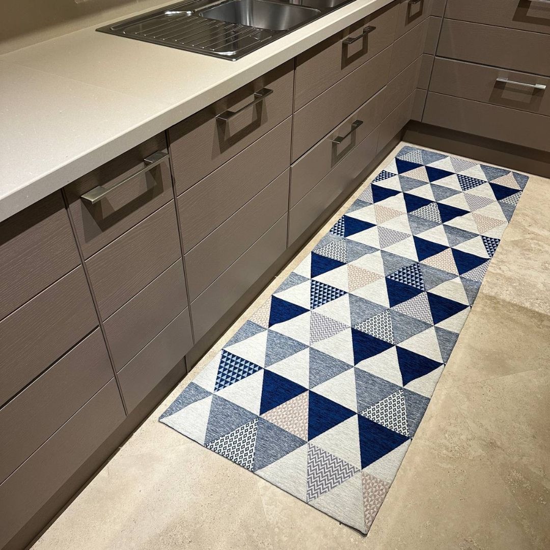Tappeto Arredo Triangoli Blu