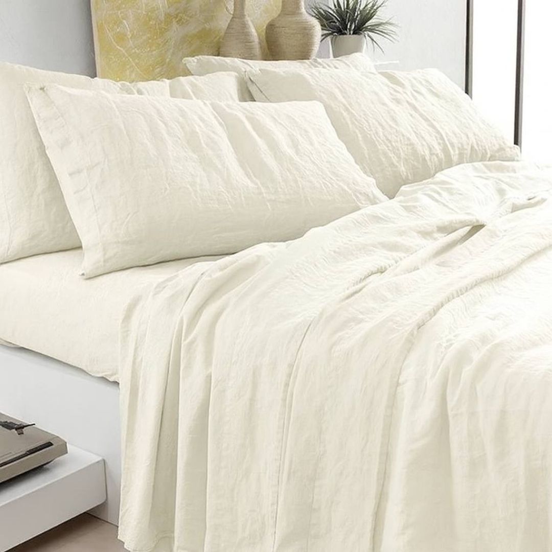 Completo Copripiumino Matrimoniale Lino E Cotone Stone Wash