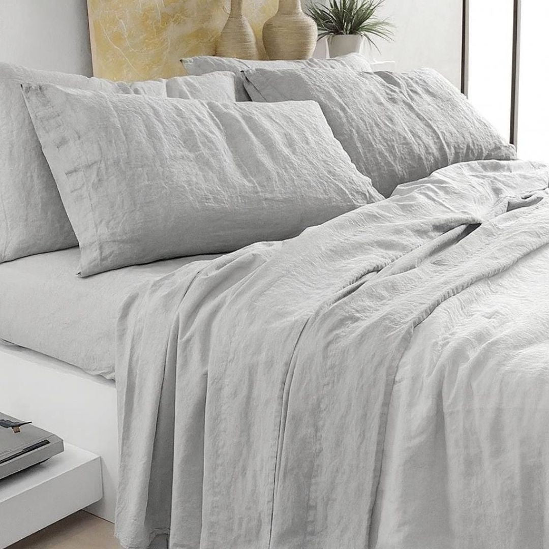 Completo Lenzuola Lino E Cotone Stone Washed-No Stiro