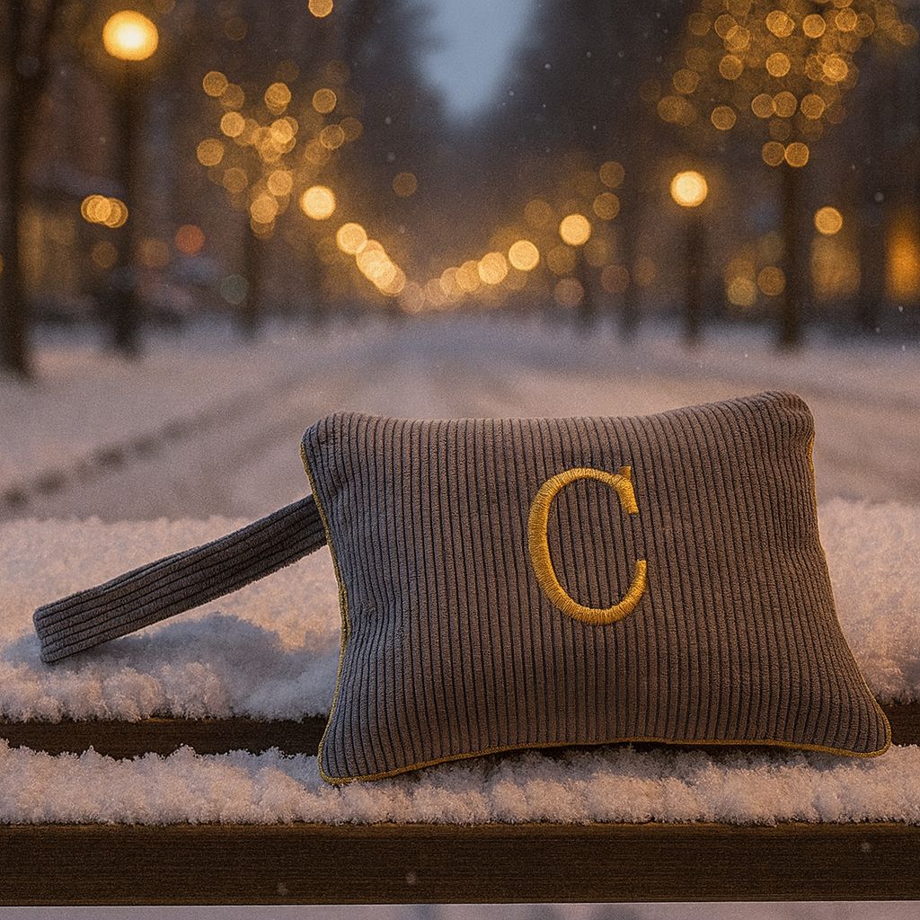 Pochette con Cifra Velluto Grigia