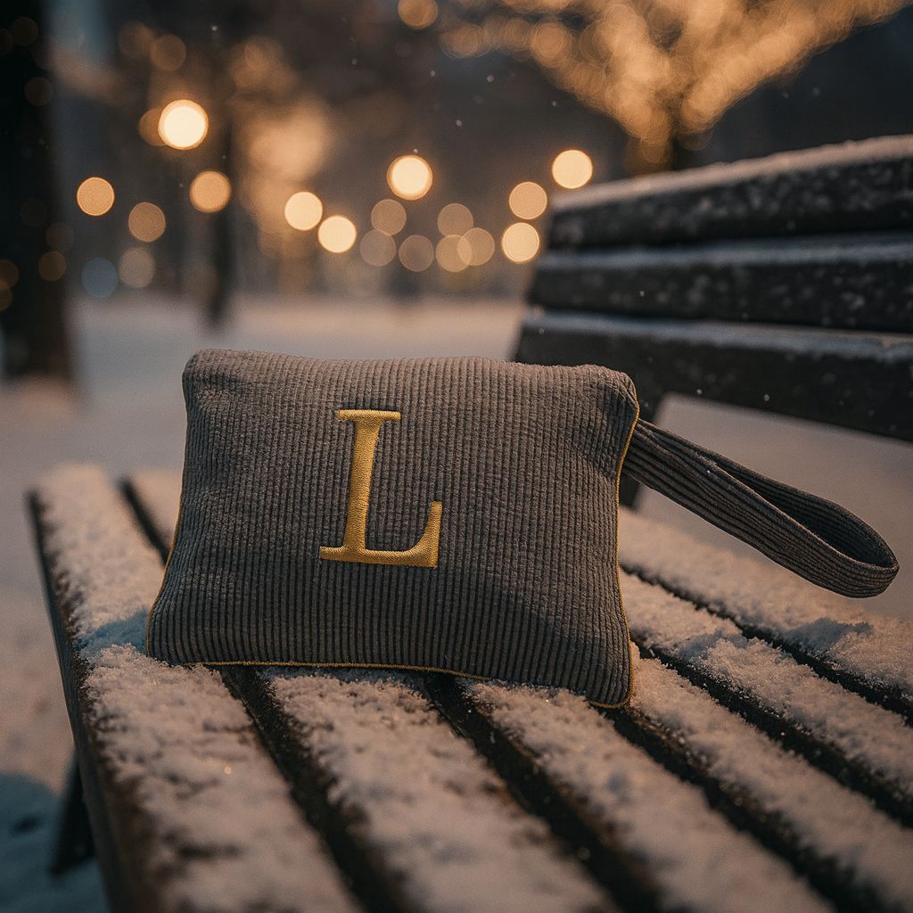 Pochette con Cifra Velluto Grigia