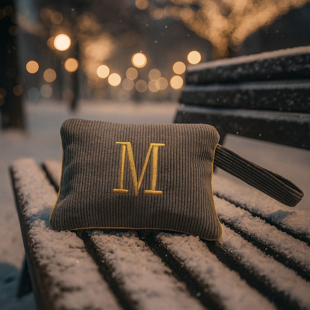 Pochette con Cifra Velluto Grigia