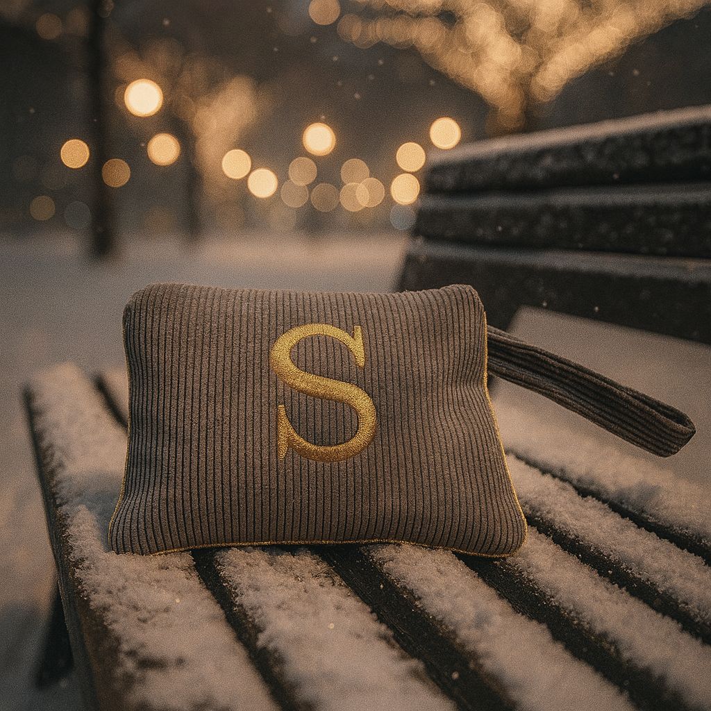 Pochette con Cifra Velluto Grigia