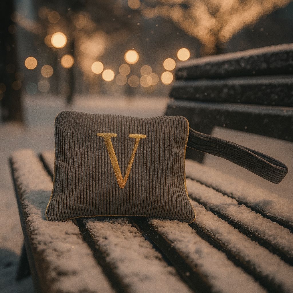 Pochette con Cifra Velluto Grigia