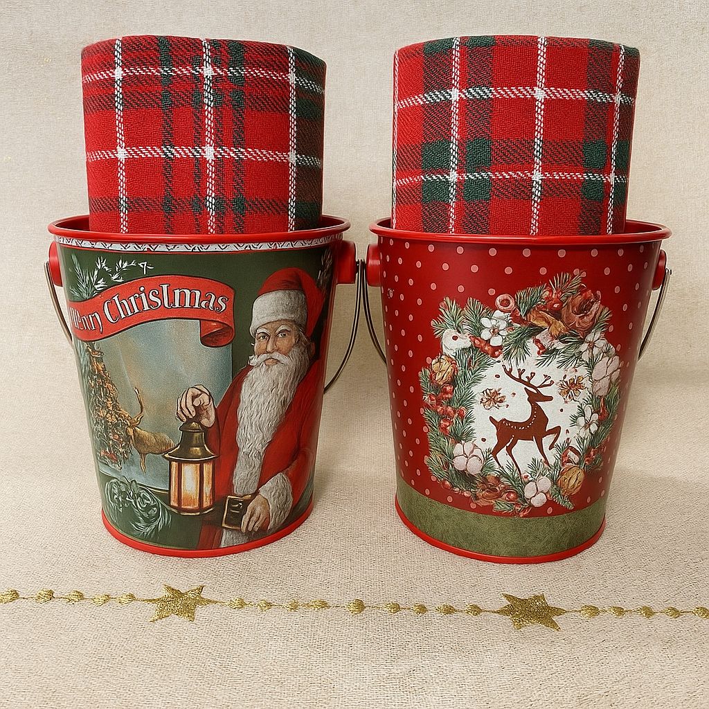 Cestino in latta con 2 canovacci