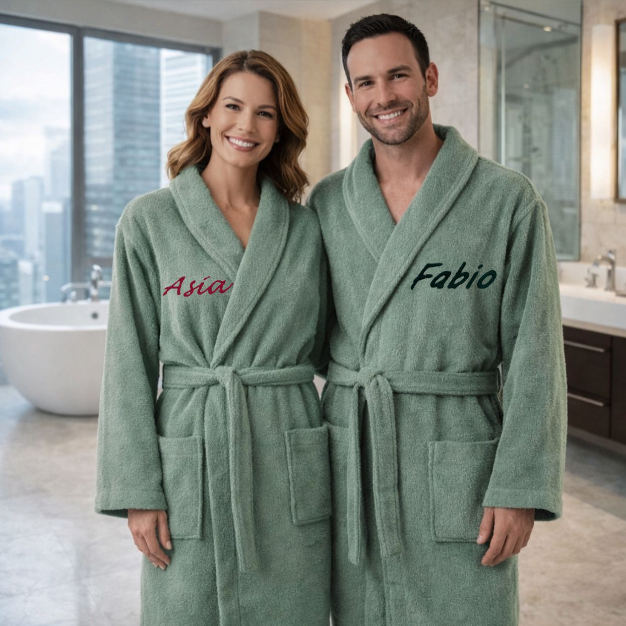 Accappatoio Unisex In MICROSPUGNA Joly VERDE SALVIA Con Nome Personalizzato