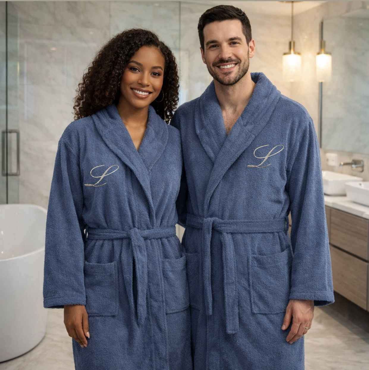 Accappatoio Unisex in MICROSPUGNA Joly DENIM con Iniziale Personalizzata