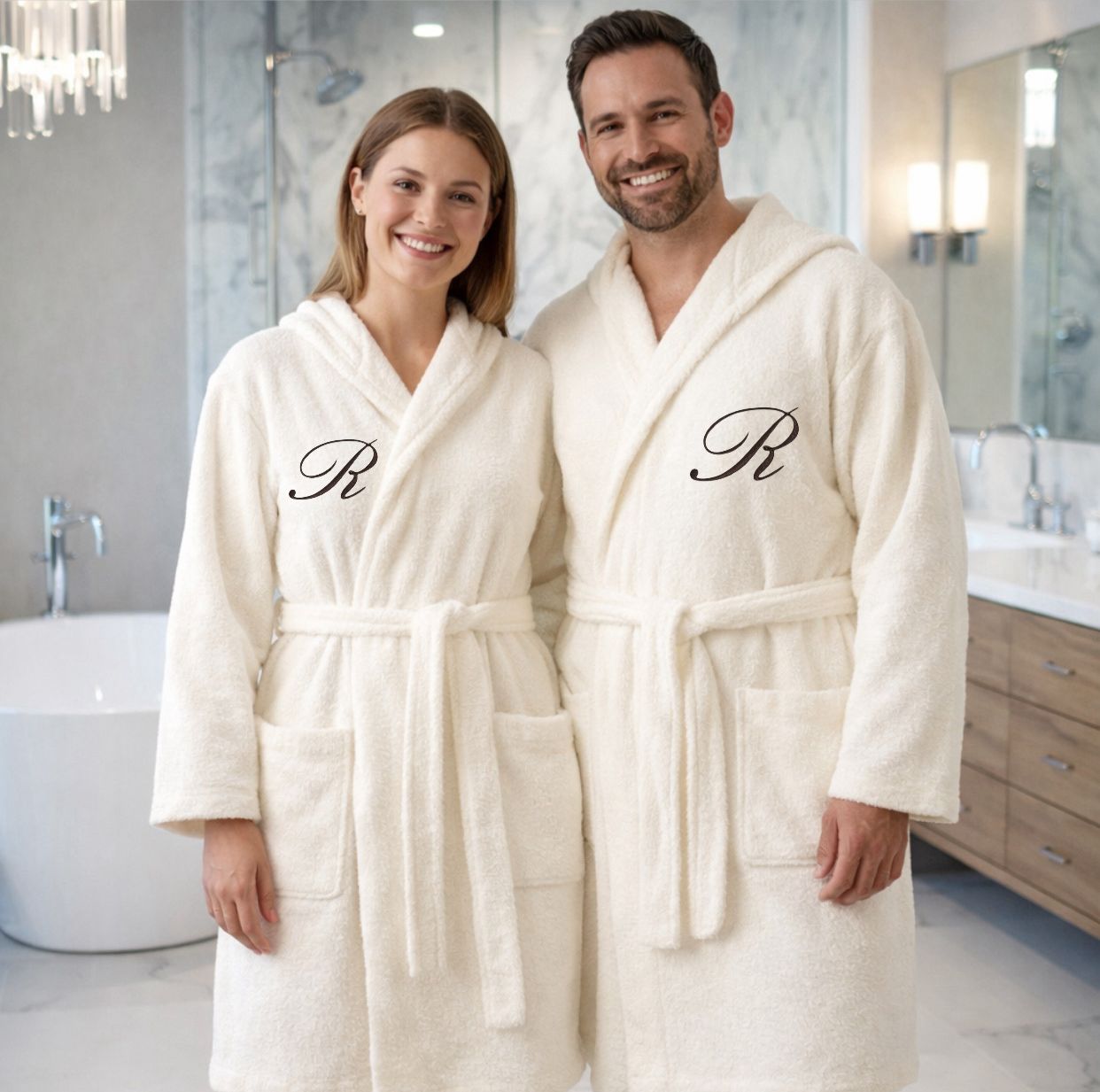 Accappatoio Unisex in MICROSPUGNA Joly AVORIO con Iniziale Personalizzata