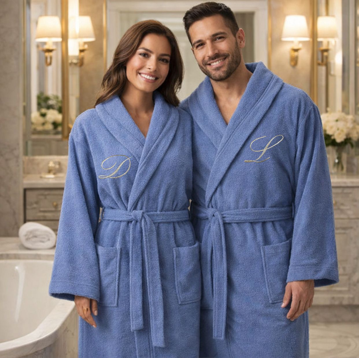 Accappatoio Unisex in MICROSPUGNA Joly BLUETTE con Iniziale Personalizzata