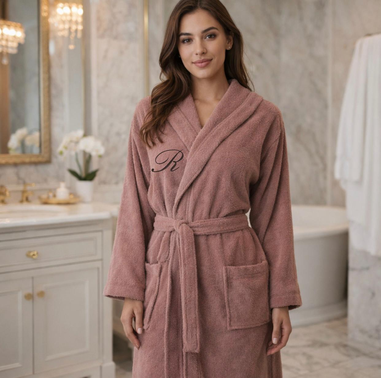 Accappatoio Unisex in MICROSPUGNA Joly ROSA ANTICO con Iniziale Personalizzata