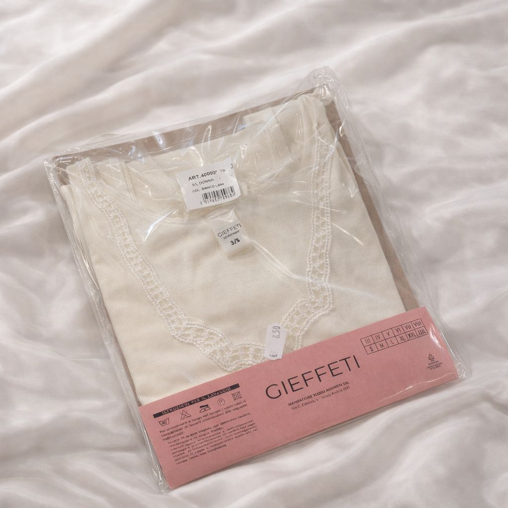 Canotta spalla larga Lana-cotone con pizzo