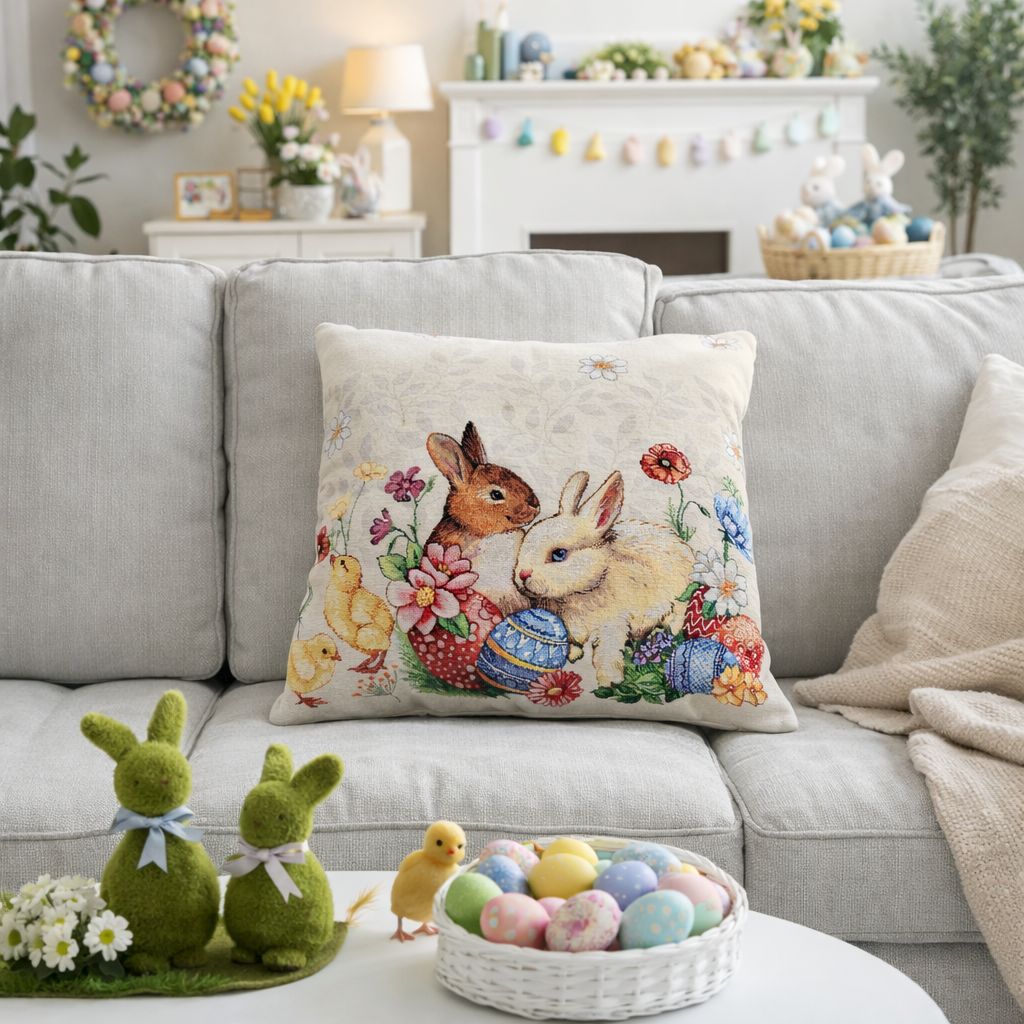 Cuscino arredo Pasqua 40x40 coniglietti e pulcini