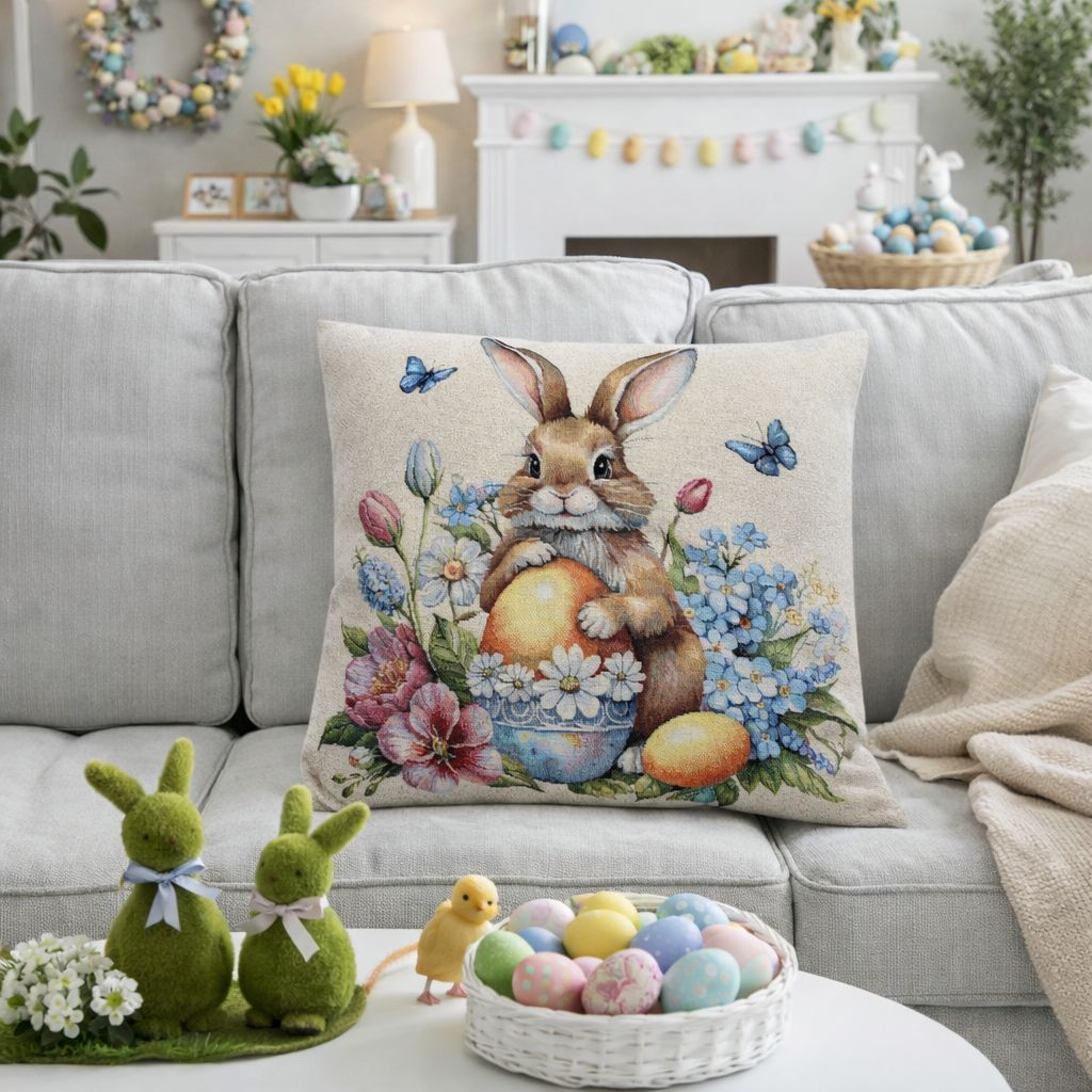 Cuscino arredo Pasqua 40x40 Bunny & flowers