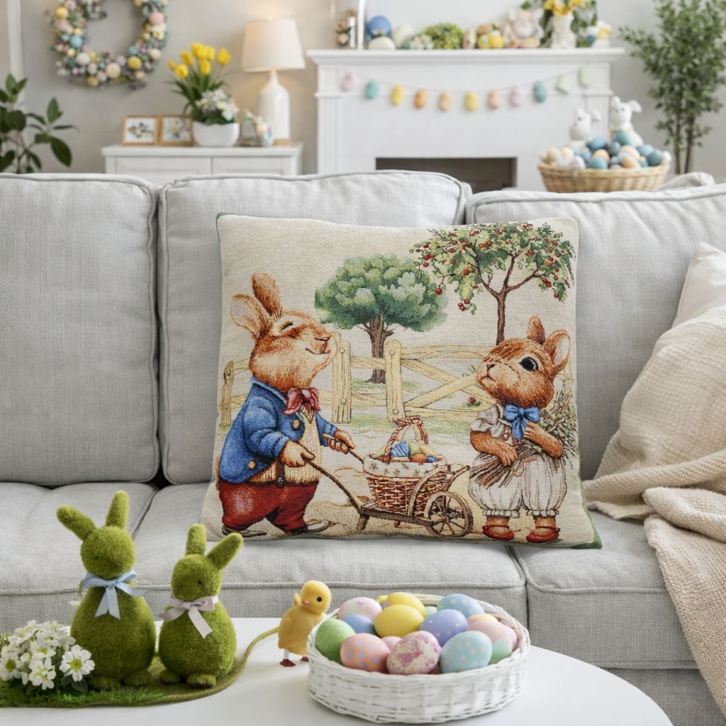 Cuscino arredo Pasqua 40x40 Coniglietti in campagna