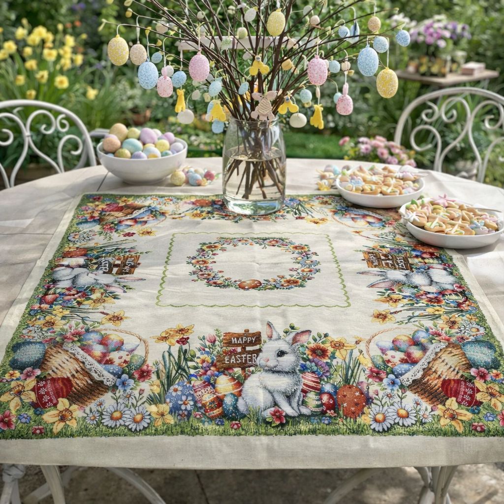 Centro tavola gobelin 90x90 Happy Easter